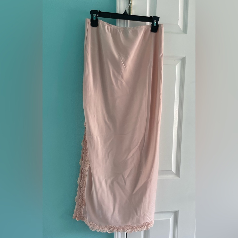 Elegant Pink Lace-Trimmed Skirt